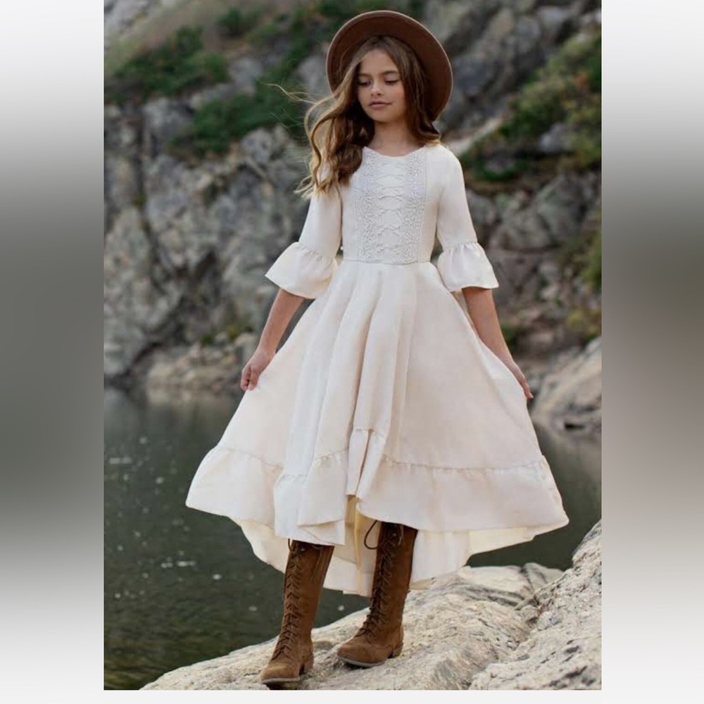NWT Girls Victorian High Low Cream Dress by Joyfolie Wedding Baptism modest boho